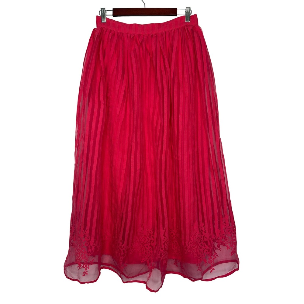 Miss Zera Maxi Midi Skirt US 6 38 Pink Flowy Striped Overlay Turkey Chic